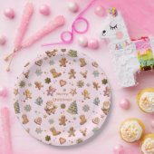 メリークリスマスおもしろいかわいいジンジャーブレッドピンク ペーパープレート (パーティー)