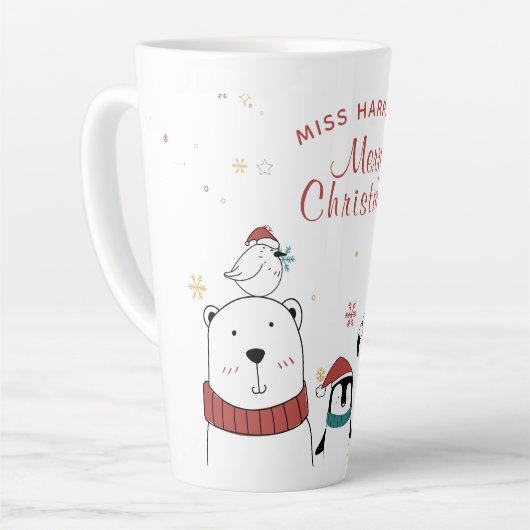 メリークリスマスおもしろいかわいい動物パーソナライズされたたち カフェラテマグ (左アングル)