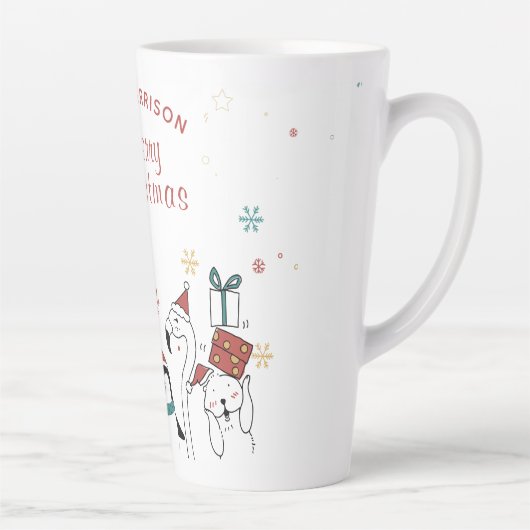 メリークリスマスおもしろいかわいい動物パーソナライズされたたち カフェラテマグ (右)