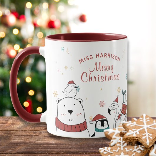 メリークリスマスおもしろいかわいい動物パーソナライズされたたち マグカップ