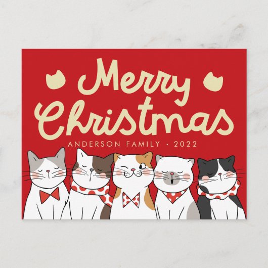 メリークリスマスおもしろいかわいい猫たち シーズンポストカード (正面)