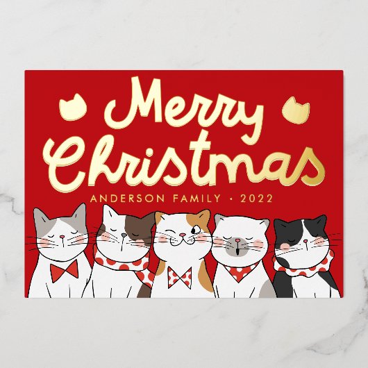 メリークリスマスおもしろいかわいい猫たち 箔シーズンカード (正面)