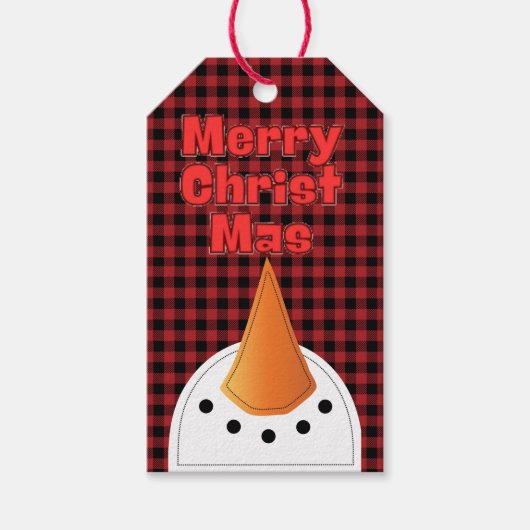 メリークリスマスおもしろいはっきりした雪だるま素朴国 ギフトタグ (正面)