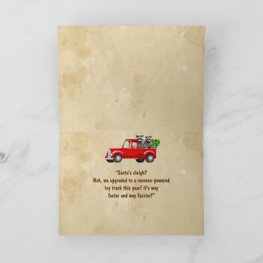 メリークリスマスおもしろいアライグマ動物 カード (内部)