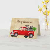 メリークリスマスおもしろいアライグマ動物 カード (黄色い花)