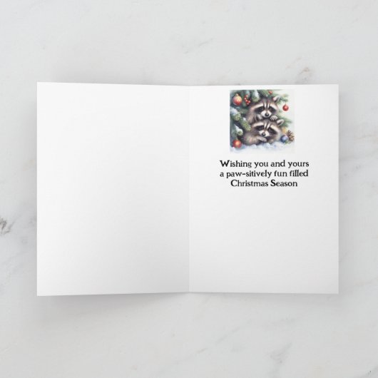 メリークリスマスおもしろいアライグマ カード (内部)