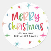 メリークリスマスおもしろいアンドフェスティバルカラフルホリデー ラウンドシール (正面)