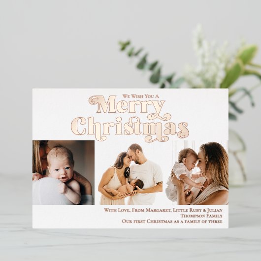 メリークリスマスおもしろいキャンディーケーン3枚モダン写真 箔シーズンカード (立ち正面)