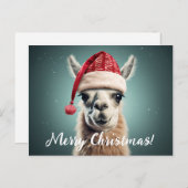 メリークリスマスおもしろいキュートラマアルパカサンタハット シーズンポストカード (正面/裏面)