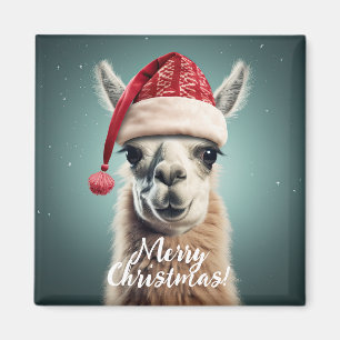 メリークリスマスおもしろいキュートラマアルパカサンタハット マグネット