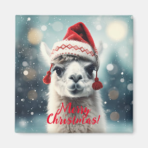 メリークリスマスおもしろいキュートラマアルパカサンタハット マグネット