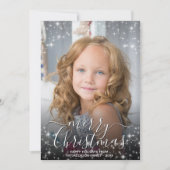 メリークリスマスおもしろいキラキラ写真オーバーレイグリーン シーズンカード (正面)