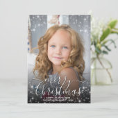 メリークリスマスおもしろいキラキラ写真オーバーレイグレー シーズンカード (スタンド正面)