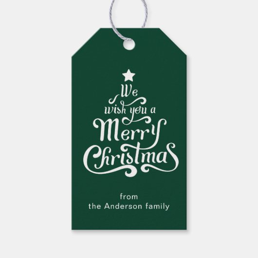 メリークリスマスおもしろいグリーンパーソナライズされた休日 ギフトタグ (正面)