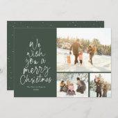 メリークリスマスおもしろいグリーン3写真家族 シーズンカード (正面/裏面)