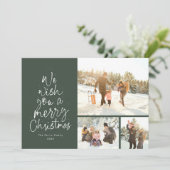 メリークリスマスおもしろいグリーン3写真家族 シーズンカード (スタンド正面)