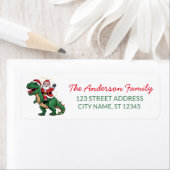 メリークリスマスおもしろいサンタが恐竜に乗って ラベル (インサイチュ)