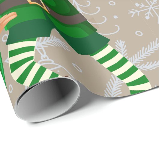 メリークリスマスおもしろいサンタの小妖精や小人カスタム顔 ラッピングペーパー (ロールコーナー)