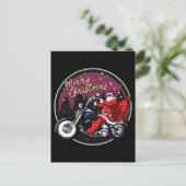 メリークリスマスおもしろいサンタ乗りオートバイギフト ポストカード (スタンド正面)