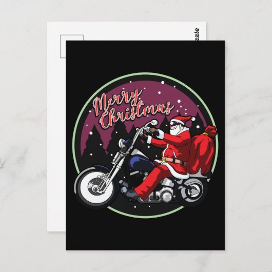 メリークリスマスおもしろいサンタ乗りオートバイギフト ポストカード (正面/裏面)
