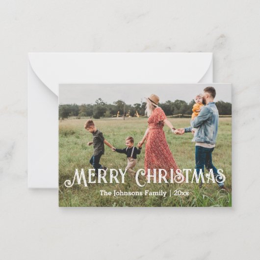 メリークリスマスおもしろいシックなスクリプトフォトホリデーカード ノートカード (正面)