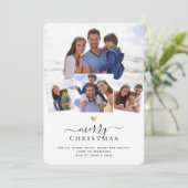 メリークリスマスおもしろいシック金ゴールドハートフォトコラージュ シーズンカード (スタンド正面)