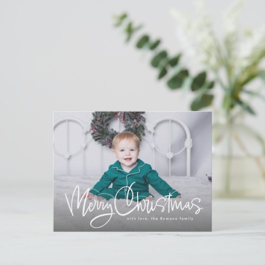 メリークリスマスおもしろいシンプルスクリプトの写真1枚 シーズンポストカード (スタンド正面)