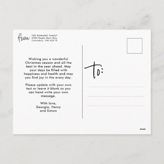 メリークリスマスおもしろいシンプルスクリプトの写真1枚 シーズンポストカード (裏面)