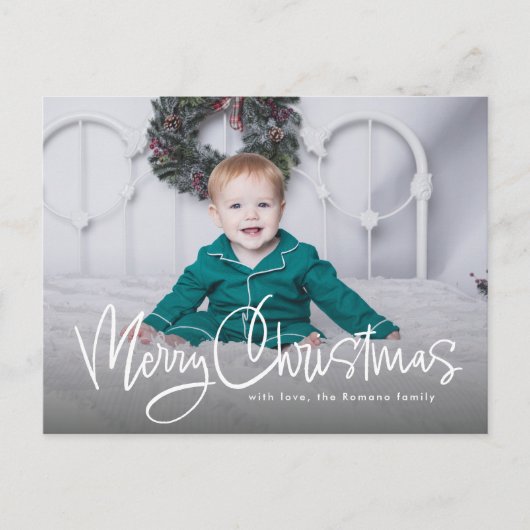 メリークリスマスおもしろいシンプルスクリプトの写真1枚 シーズンポストカード (正面)
