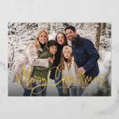 メリークリスマスおもしろいシンプルスクリプトの緑の写真 箔シーズンカード (正面)