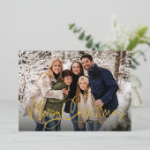 メリークリスマスおもしろいシンプルスクリプトの緑の写真 箔シーズンカード (立ち正面)