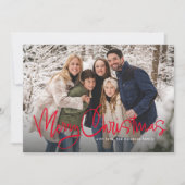 メリークリスマスおもしろいシンプルスクリプト赤い写真 シーズンカード (正面)