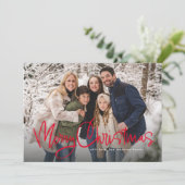 メリークリスマスおもしろいシンプルスクリプト赤い写真 シーズンカード (スタンド正面)