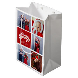 メリークリスマスおもしろいシンプルレトロタイポグラフィ写真 ミディアムペーパーバッグ