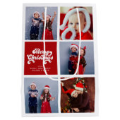 メリークリスマスおもしろいシンプルレトロタイポグラフィ写真 ミディアムペーパーバッグ (裏面)