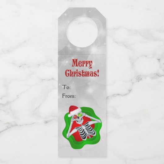 メリークリスマスおもしろいスケルトンオーナメントinサークル ボトルネックタグ (正面)