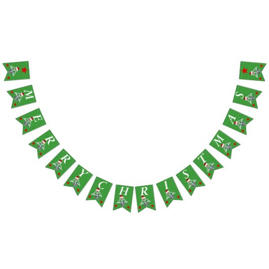 メリークリスマスおもしろいスケルトンレッドスターズグリーン バンティングフラッグ (全)