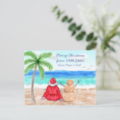 メリークリスマスおもしろいスノーバーズサンタと雪だるま ポストカード (スタンド正面)