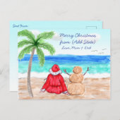 メリークリスマスおもしろいスノーバーズサンタと雪だるま ポストカード (正面/裏面)