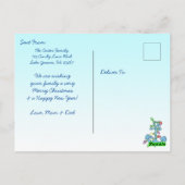 メリークリスマスおもしろいスノーバーズサンタと雪だるま ポストカード (裏面)