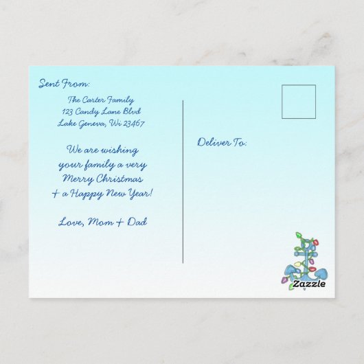 メリークリスマスおもしろいスノーバーズサンタと雪だるま ポストカード (裏面)