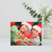 メリークリスマスおもしろいタイポグラフィ写真2サイドデザイン シーズンポストカード (スタンド正面)