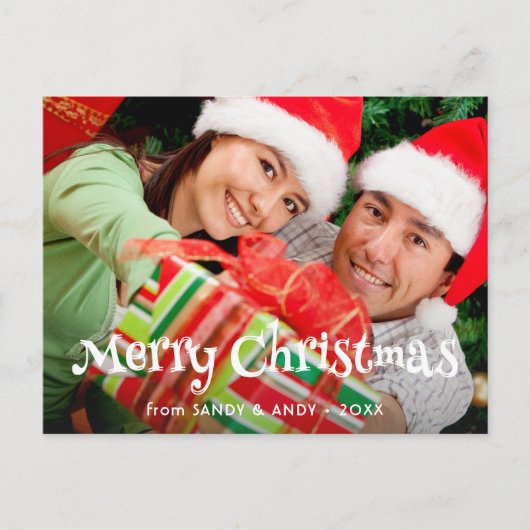 メリークリスマスおもしろいタイポグラフィ写真2サイドデザイン シーズンポストカード (正面)