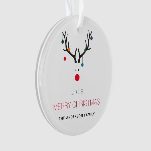 メリークリスマスおもしろいトナカイの白い赤い家族 オーナメント (正面)