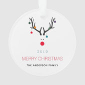 メリークリスマスおもしろいトナカイの白い赤い家族 オーナメント (裏面)