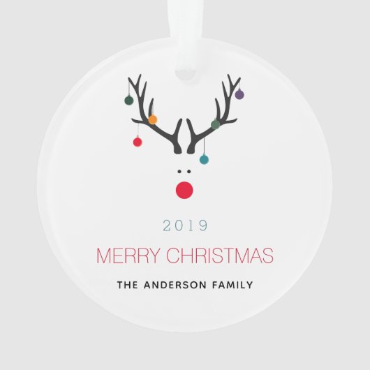メリークリスマスおもしろいトナカイの白い赤い家族 オーナメント (裏面)