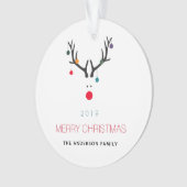 メリークリスマスおもしろいトナカイの白い赤い家族 オーナメント (正面)