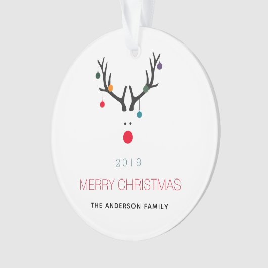 メリークリスマスおもしろいトナカイの白い赤い家族 オーナメント (正面)