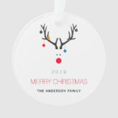 メリークリスマスおもしろいトナカイの白い赤い家族 オーナメント (正面)