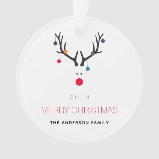 メリークリスマスおもしろいトナカイの白い赤い家族 オーナメント (正面)